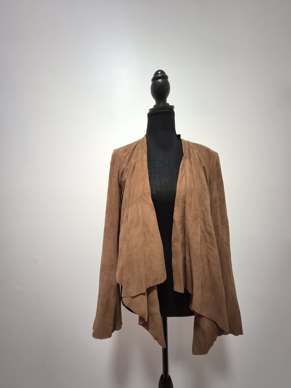 INC International Concepts Suede Open-Front Draped Jacket - Brown